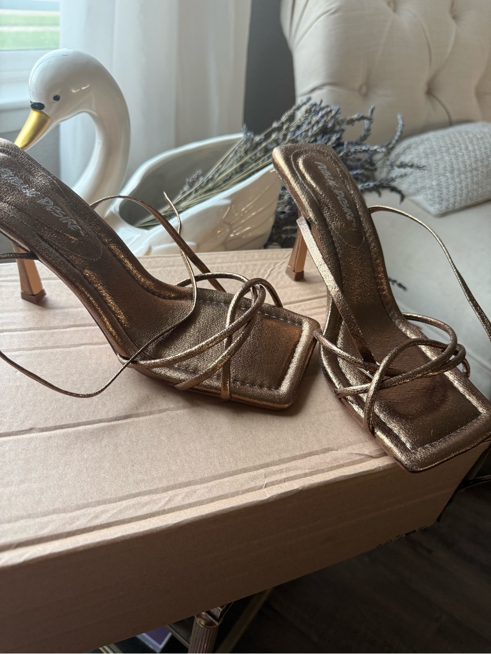 Public Desire Bronze Metallic Strappy Heeled Sandals